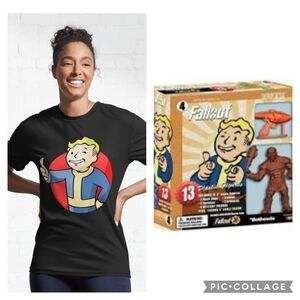 Bethesda Fallout Vault Boy T-shirt Size M & Fallout Nanoforce 13 Figurines (New)